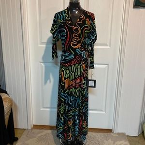 Norma Kamali Dolman Wrapped Flare Black Multicolor Wrap Dress Size M NWT